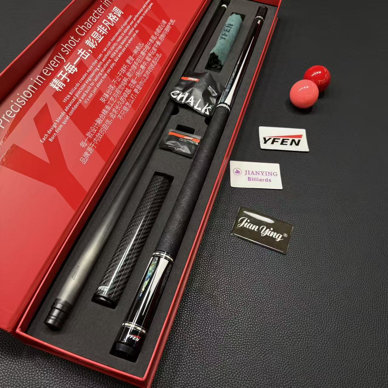 YFEN Carbon Fiber Cue with Deep Sea Shell Inlay Leather Grip 12.5 Tip