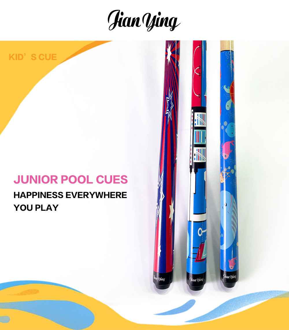 JIANYING Kids' Pool Cue, Junior-Specific Billiard Stick, Cartoon Maple Wood Cue for American Eight-Ball