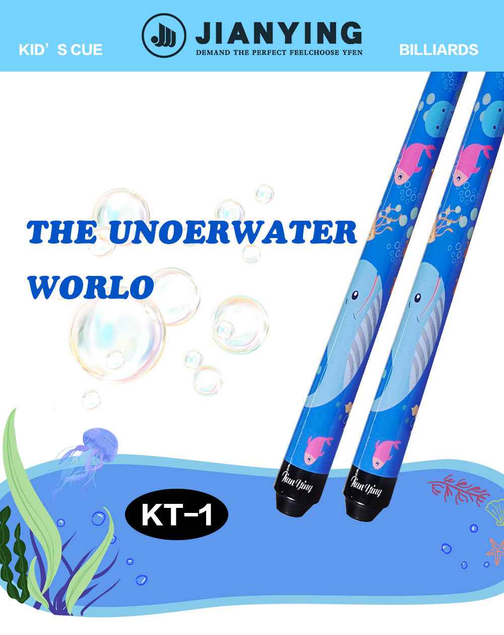 JIANYING Kids' Pool Cue, Junior-Specific Billiard Stick, Cartoon Maple Wood Cue for American Eight-Ball