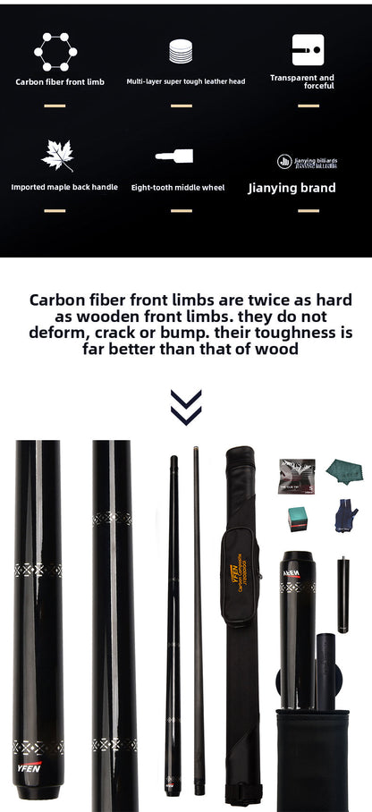 JIAN YING YFEN Carbon Fiber 1/2 Billiard Cue 58-inch 11.8mm Tip for Home & Club Use High-Quality Pool Stick - JIAN YING Cues