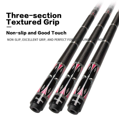 2026 new design billiard cue. Inlaying technique carbon fiber 1/2 billiard cue comes with a cue box and accessories. It features a 58-inch, 11.8mm cue tip Comes with cue case + leather tip + gloves + towel + chalk