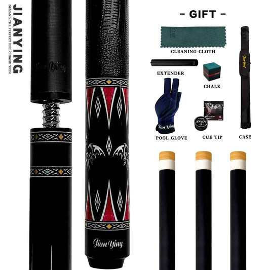 2026 new design billiard cue. Inlaying technique carbon fiber 1/2 billiard cue comes with a cue box and accessories. It features a 58-inch, 11.8mm cue tip Comes with cue case + leather tip + gloves + towel + chalk