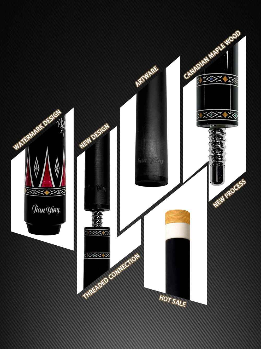 2026 new design billiard cue. Inlaying technique carbon fiber 1/2 billiard cue comes with a cue box and accessories. It features a 58-inch, 11.8mm cue tip Comes with cue case + leather tip + gloves + towel + chalk