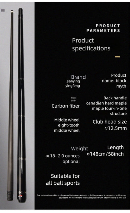 JIAN YING YFEN Carbon Fiber 1/2 Billiard Cue 58-inch 11.8mm Tip for Home & Club Use High-Quality Pool Stick - JIAN YING Cues