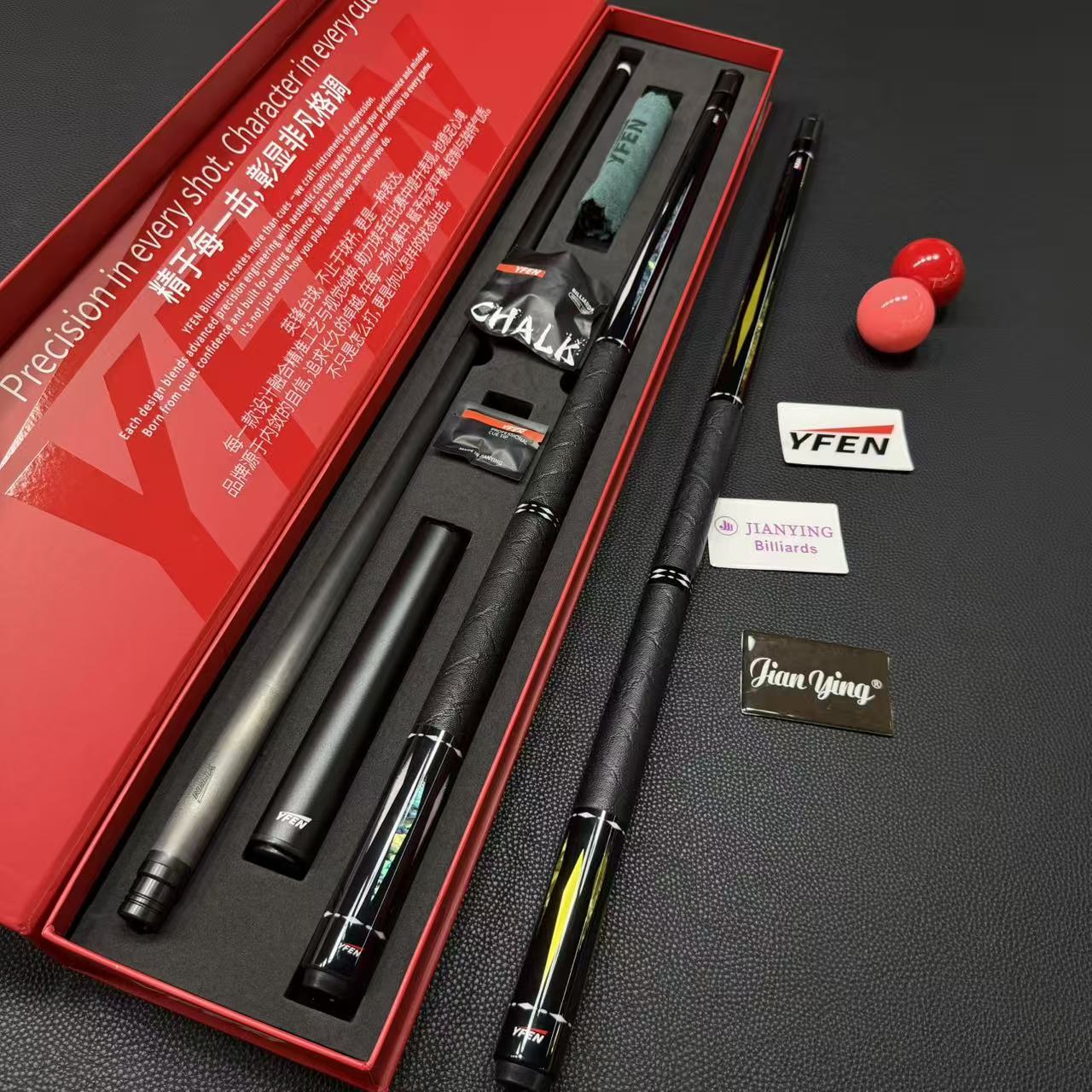 Free shipping to your door   5 PCS YFEN Carbon Fiber Cues with Deep-Sea Shell Inlay, Leather Grip & 12.5 mm Tips