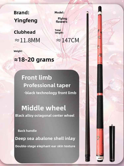Carbon-Fiber Pool Cue LD Shaft with 1/2 Joint for Spin Control - Heavy-Duty Black Shell Inlaid Leather Grip, Water-Resistant & Splice-Proof Tip (11.8mm) w/ Extension - Professional Billiard Cue Stick