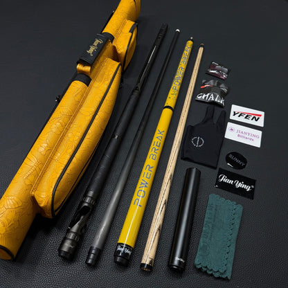 Free shipping JIAN YING 3 items set - jump break - 13.5mm tip,metal carbon fiber cue - 11.8mm tip,yellow - 4 hole case set - JIAN YING CuesFree shipping JIAN YING 3 items set - jump break - 13.5mm tip,metal carbon fiber cue - 11.8mm tip,yellow - 4 hole case setJIAN YING Cues