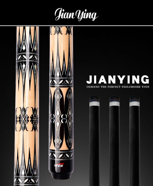 Hard maple front section + cushioned handle, 12.5MM tip tailored for blackball, 18 - 20oz weight + excellent flexibility—help you seal the win in one shot! - JIAN YING CuesHard maple front section + cushioned handle, 12.5MM tip tailored for blackball, 18 - 20oz weight + excellent flexibility—help you seal the win in one shot!球杆JIAN YING