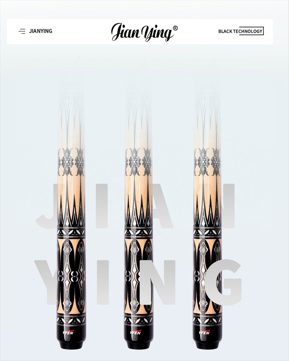 Hard maple front section + cushioned handle, 12.5MM tip tailored for blackball, 18 - 20oz weight + excellent flexibility—help you seal the win in one shot! - JIAN YING CuesHard maple front section + cushioned handle, 12.5MM tip tailored for blackball, 18 - 20oz weight + excellent flexibility—help you seal the win in one shot!球杆JIAN YING