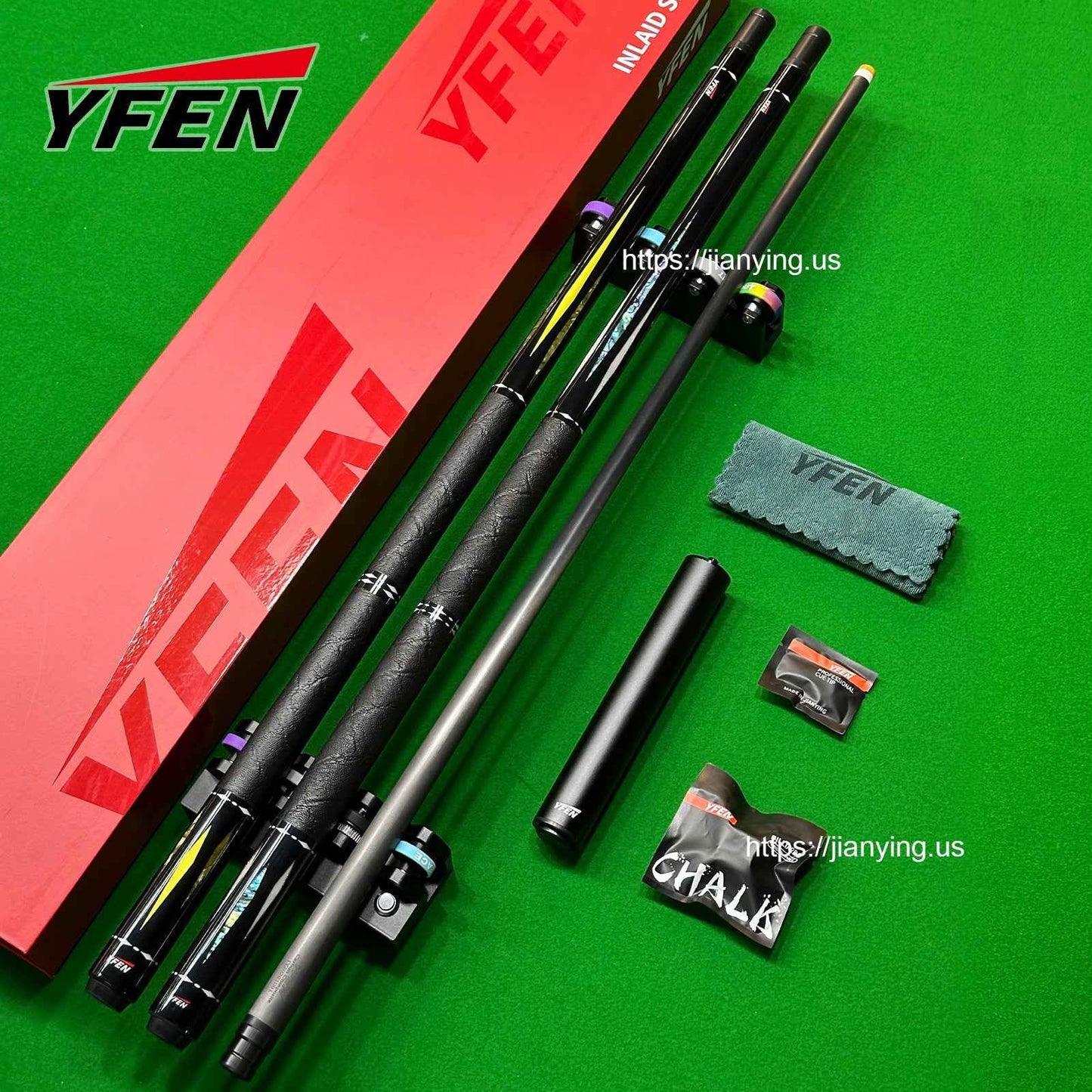 YFEN Carbon Fiber Billiard Pool Cue Set, Deep-Sea Abalone Shell Inlay Butt, 12.5mm Tip Professional Billiard Stick