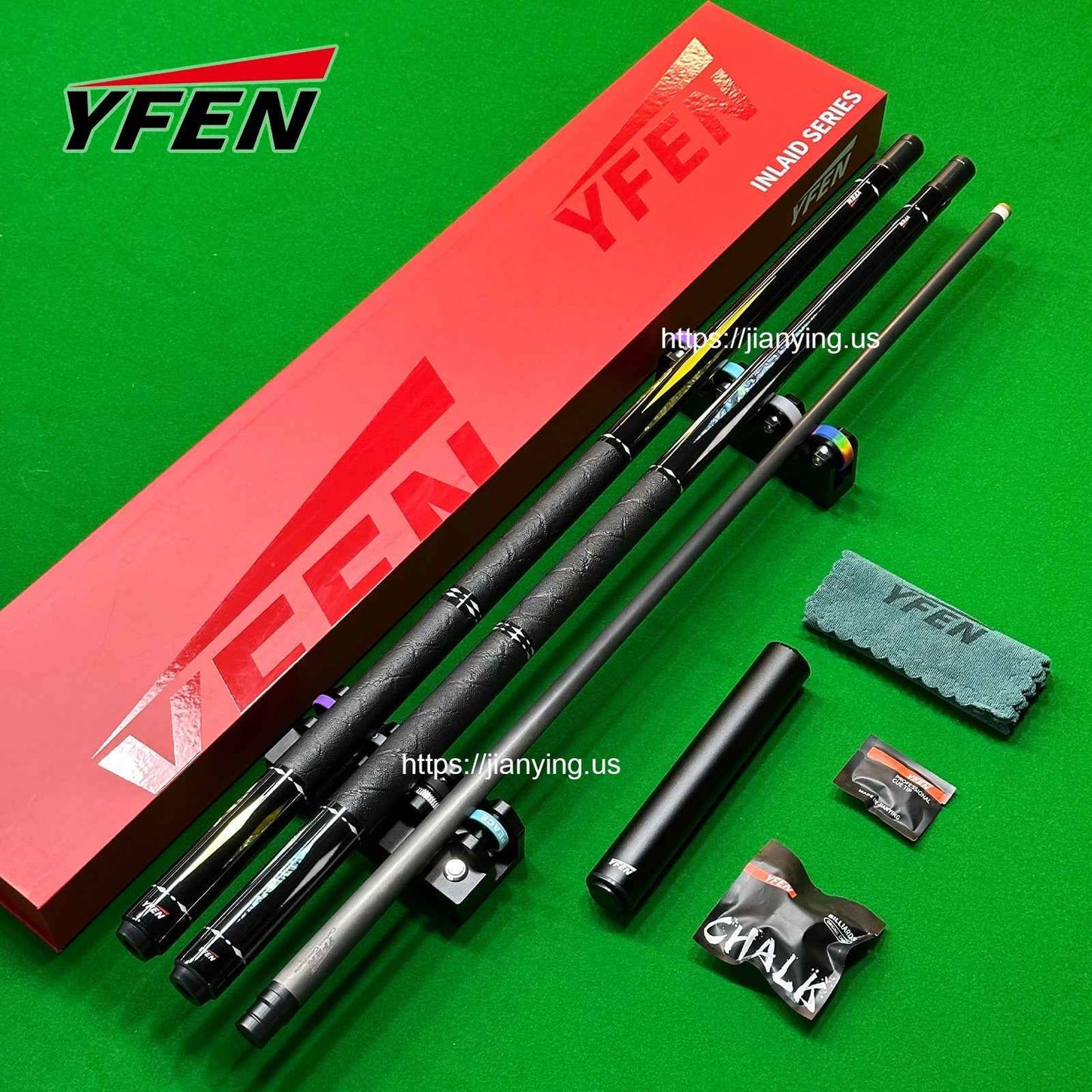 YFEN Carbon Fiber Billiard Pool Cue Set, Deep-Sea Abalone Shell Inlay Butt, 12.5mm Tip Professional Billiard Stick