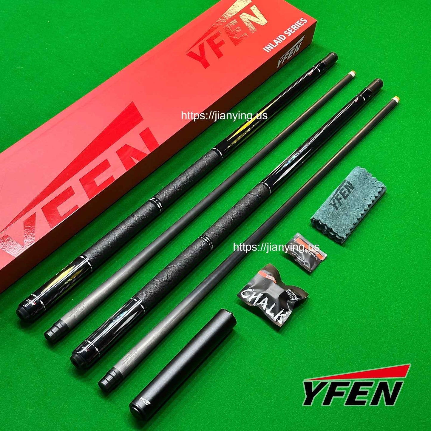 YFEN Carbon Fiber Billiard Pool Cue Set, Deep-Sea Abalone Shell Inlay Butt, 12.5mm Tip Professional Billiard Stick