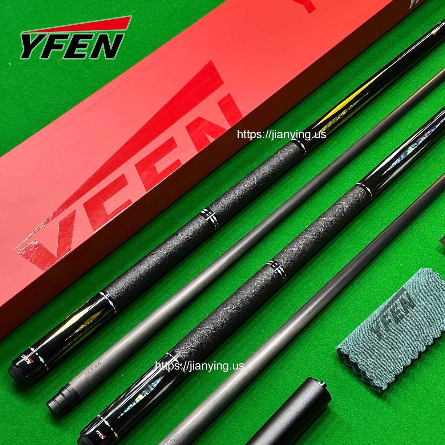 YFEN Carbon Fiber Billiard Pool Cue Set, Deep-Sea Abalone Shell Inlay Butt, 12.5mm Tip Professional Billiard Stick